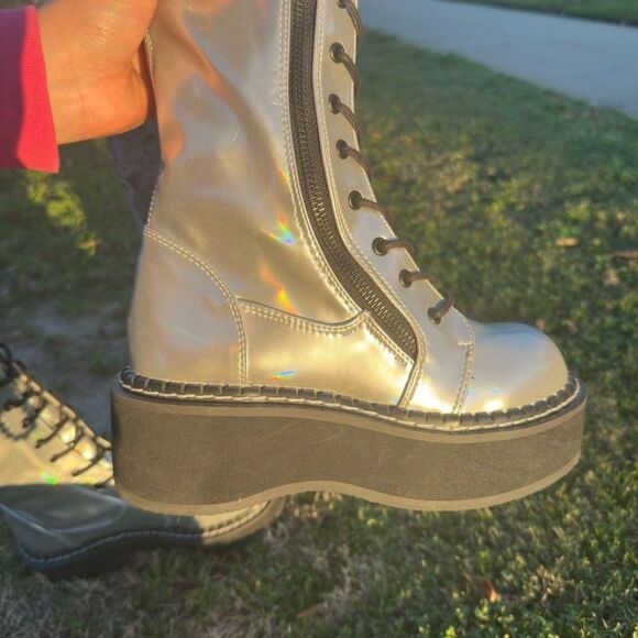 Rave Demonia So-Emily-375 Silver Thigh High Platform Boots - Picture 7 of 9